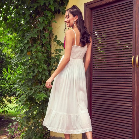 White Shiffli cotton contrast midi dress - Picture 5 of 5